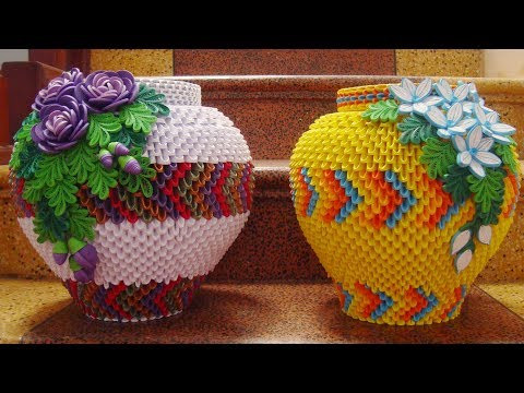 How To Make 3D Origami Flower Vase V6, paper flower vase | cómo hacer florero de papel How To Make 3D Origami Flower Vase V6, paper flower vase | cómo hacer florero de papel