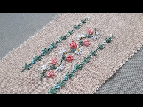 Floral border design of Rosebud and Lazy Daisy Border Embroidery Floral border design of Rosebud and Lazy Daisy Border Embroidery