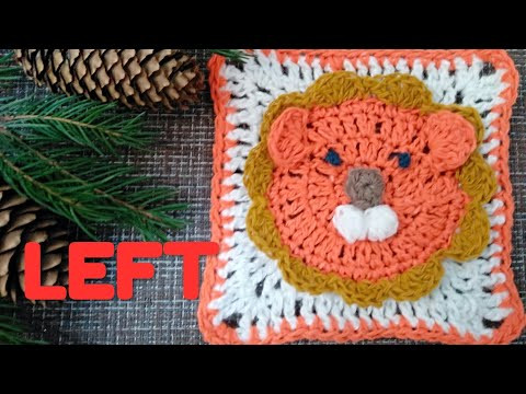 LEFT 3d granny square LION crochet tutorial - crocheting - Как связать крючком льва LEFT 3d granny square LION crochet tutorial - crocheting - Как связать крючком льва
