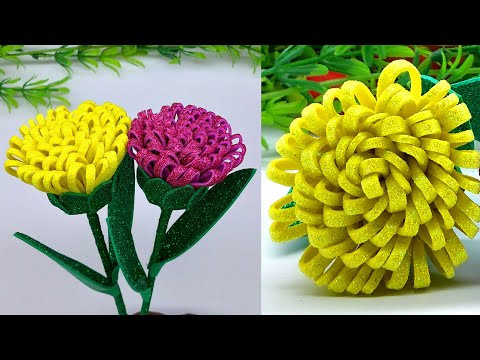 Beautiful Glitter Foam Paper Flower Making at Home - How to Make Flower - Home Decoration Craft -DIY Beautiful Glitter Foam Paper Flower Making at Home - How to Make Flower - Home Decoration Craft -DIY