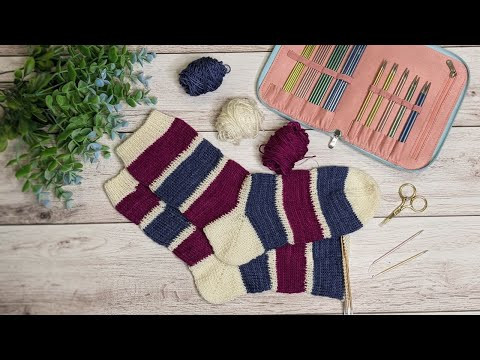 Смугасті шкарпетки спицями. П'ятка "бумеранг". Частина 1. Розрахунки, процес в'язання. Смугасті шкарпетки спицями. П'ятка "бумеранг". Частина 1. Розрахунки, процес в'язання.