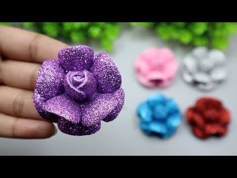 DIY - How to Make Glitter Foam Sheet Rose | EVA Foam Paper Flowers Rose | Glitter Foam Craft