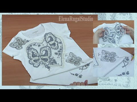 Футболка с сердцем, связанным в технике ирландского кружева Урок 123 Футболка с сердцем, связанным в технике ирландского кружева Урок 123