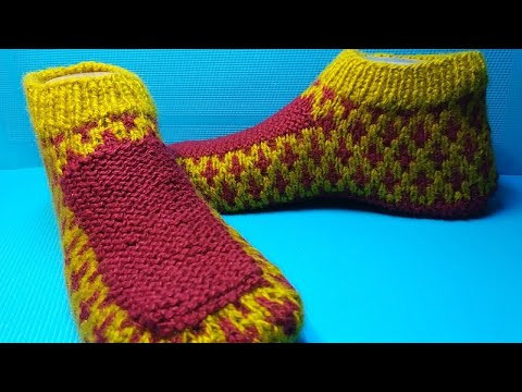 Красивые тапочки/ Следки на двух спицах/ мастер класс #682