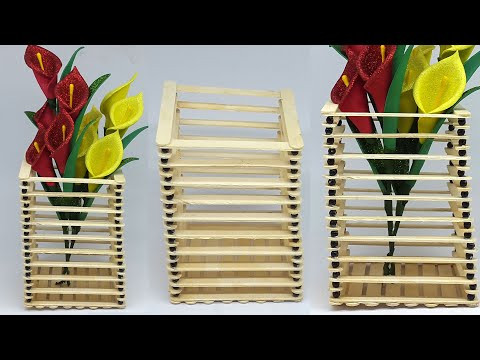 Easy Flower Vase - How to Make Flower Pot - Popsicle Sitck Crafts - DIY Home Decor Easy Flower Vase - How to Make Flower Pot - Popsicle Sitck Crafts - DIY Home Decor