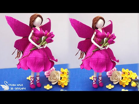 Crepe paper flower fairy doll tutorial | Tutorial de muñeca de hadas de flores de papel crepé Crepe paper flower fairy doll tutorial | Tutorial de muñeca de hadas de flores de papel crepé
