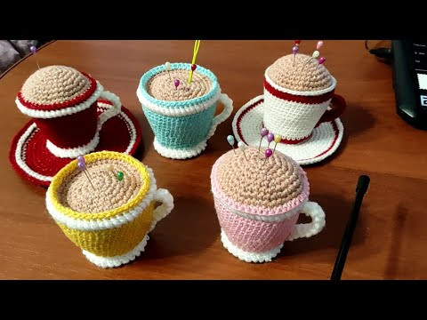 Игольница-чашка крючком.  Подробное видео для начинающих.