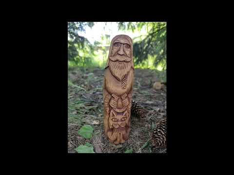 Добрый Домовой с котом и подковой. Этапы резьбы Добрый Домовой с котом и подковой. Этапы резьбы
