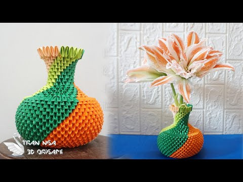 Paper flower vase showpieces , home decoration idea | Tutorial de florero de origami 3d