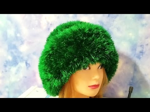 Зимняя шапка с отворотом из ,,травки,, спицами. Видео для начинающих. Зимняя шапка с отворотом из ,,травки,, спицами. Видео для начинающих.