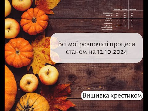 Всі мої розпочаті вишивальні процеси станом на 12.10.2024. Вишивка хрестиком