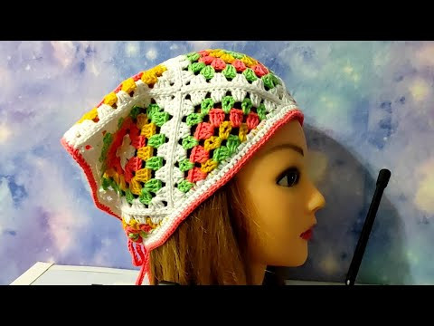 Косынка из остатков пряжи крючком. Косочек из мотивов для начинающих. Косынка из остатков пряжи крючком. Косочек из мотивов для начинающих.