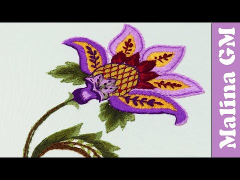 Якобинская вышивка |Jacobean Embroidery: Crewel Work Purple Flower Якобинская вышивка |Jacobean Embroidery: Crewel Work Purple Flower