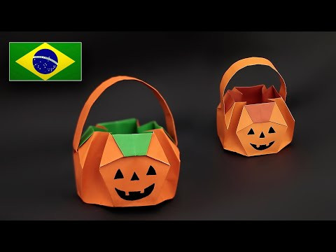 Como fazer uma Cestinha de Ab&oacute;bora de Halloween - Instru&ccedil;&otilde;es em Portugu&ecirc;s PT-BR