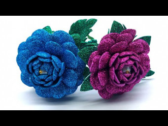 How to make glitter foam flower? Glitter flower making at home easy - glitter flowers for decoration