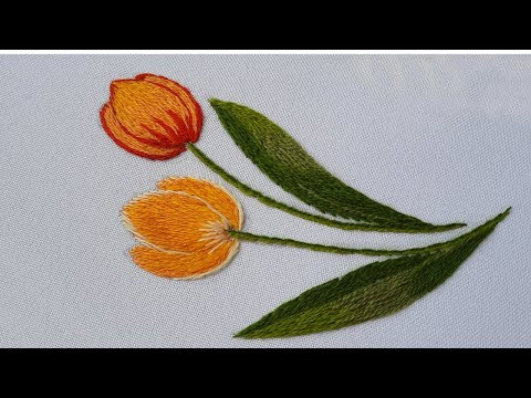 Hand Embroidery | Tulips made of wool | Long and short stitches Hand Embroidery | Tulips made of wool | Long and short stitches