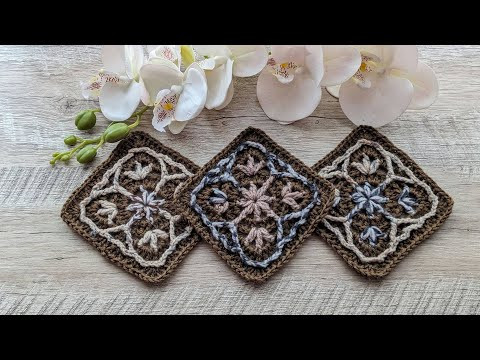 Об'ємний кольоровий квадрат гачком. Процес в'язання.