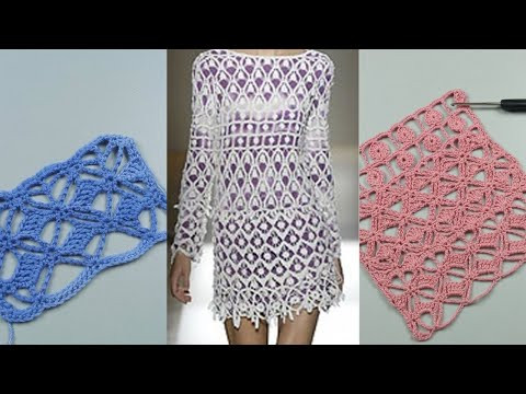 ВЕЛИКОЛЕПНОЕ ПЛАТЬЕ вязаное крючком из трех узоров Часть1 ВЕЛИКОЛЕПНОЕ ПЛАТЬЕ вязаное крючком из трех узоров Часть1