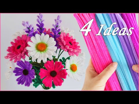 4 Идеи Цветы своими руками из Синельной проволоки. Flowers Pipe Cleaners 4 Идеи Цветы своими руками из Синельной проволоки. Flowers Pipe Cleaners