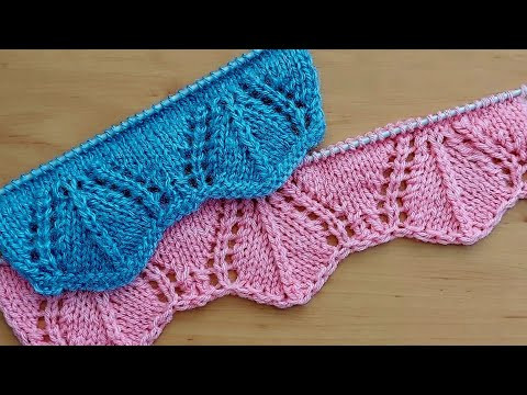 Красивая ажурная кайма спицами для кофточки, туники, юбки.