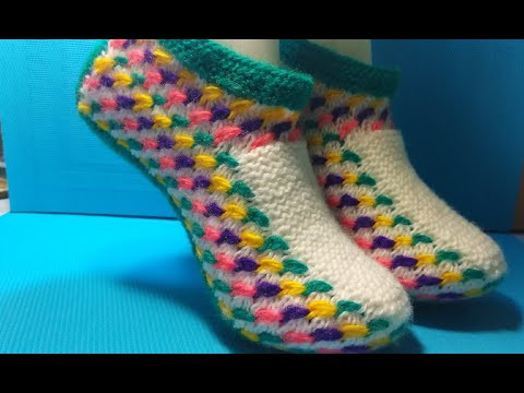 #598 РАЗНОЦВЕТНЫЕ БЕСШОВНЫЕ ТАПОЧКИ СПИЦАМИ. МАСТЕР КЛАСС.