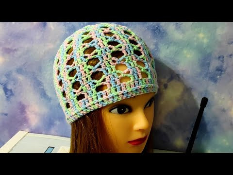 ЛЕТНЯЯ, АЖУРНАЯ ШАПОЧКА крючком. Подробное видео для начинающих.