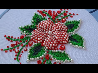 RED PUFFED FLOWER With beads Flower - Flower Fantasy Embroidery