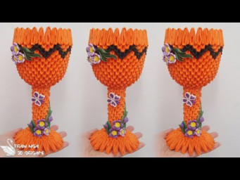 DIY Paper  wine glass wedding decoration , 3d origami glass | Tutorial de copa de vino de origami 3D