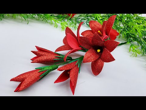 Red Stick Flower | Home Decoration Ideas With Glitter Stick Flower | DIY Foam Sheet Crafts Red Stick Flower | Home Decoration Ideas With Glitter Stick Flower | DIY Foam Sheet Crafts
