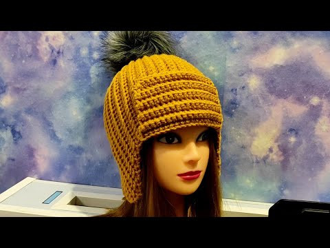 Шапочка с ушками и отворотом крючком. Шапка поперечным вязанием для начинающих. Шапочка с ушками и отворотом крючком. Шапка поперечным вязанием для начинающих.