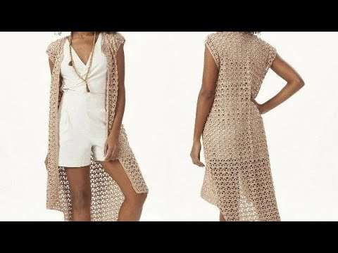 Crochet pattern for a long vest with an original asymmetrical cut Crochet pattern for a long vest with an original asymmetrical cut