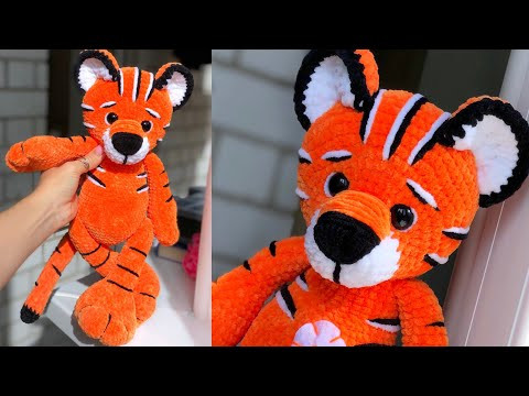 Тигр ручной работы // Тигр крючком из плюшевой пряжи Тигр ручной работы // Тигр крючком из плюшевой пряжи