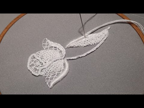 Tulip Flower - Very simple stitches for beautiful design - Relief White Embroidery