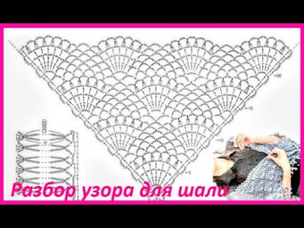 Голубая ШАЛЬ  по СХЕМЕ , разбор УЗОРА , crochet shawl , вязание КРЮЧКОМ  (шаль № 440)
