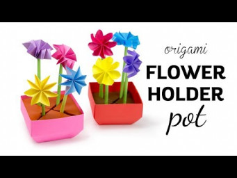 Origami Flower Pot - Stem Holder & Flowers - Paper Kawaii