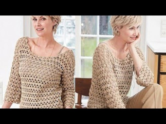 Crochet pattern for a stylish jumper with a deep neckline - Crochet for beginners