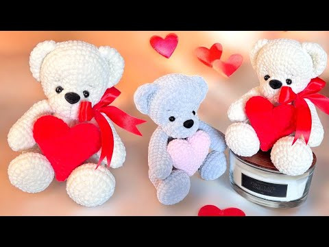 Мишка крючком ко Дню Святого Валентина // Мишка с сердечком // мастер-класс Мишка крючком ко Дню Святого Валентина // Мишка с сердечком // мастер-класс