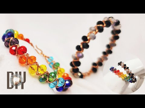 Rainbow bracelet | zigzag bangle | colorful crystal | jewelry making tutorial | copper wire 1001