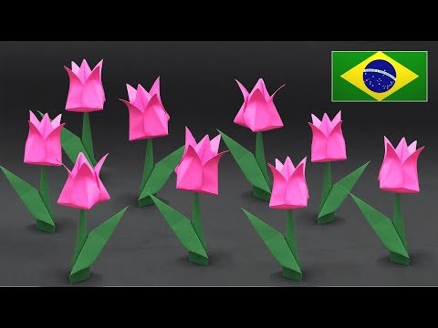 Origami de Tulipa Simples - Instru&ccedil;&otilde;es em Portugu&ecirc;s BR