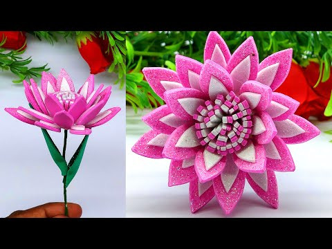 Very Easy Glitter Flower Craft | Paper Flower Making Step By Step | How To Make Flower | DIY