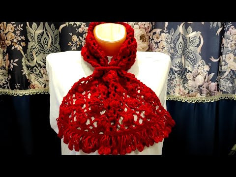 ШАРФ АЖУРНЫЙ с петлей, крючком. Шарфик для начинающих. ШАРФ АЖУРНЫЙ с петлей, крючком. Шарфик для начинающих.