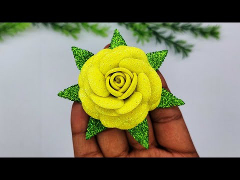 Yellow Rose Flower | Wall Decoration Ideas With Rose | Foamiran Flower | DIY Handmade Crafts