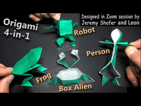 Transforming Origami Frog ➜ Person ➜ Robot ➜ Alien Transforming Origami Frog ➜ Person ➜ Robot ➜ Alien