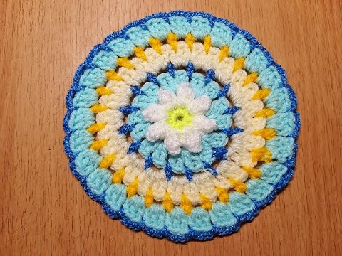 Красивый круглый мотив с цветком. Крючок для начинающих. Красивый круглый мотив с цветком. Крючок для начинающих.