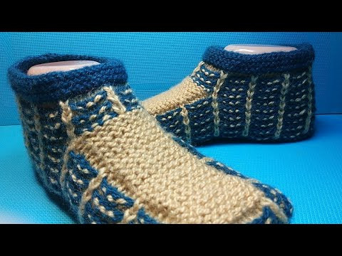 #727 Лёгкая модель следков / теплые тапочки спицами