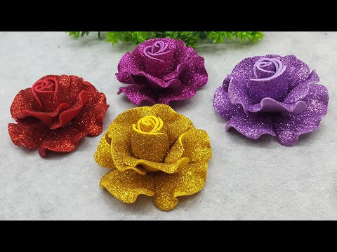 Beautiful Rose Flower From Glitter Paper | How To Make Rose Flower | Foam Paper Roses