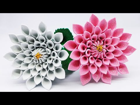 DIY Paper Glitter Flower - Birthday Gift Ideas - Foam Flower Making at Home - Handmade Crafts