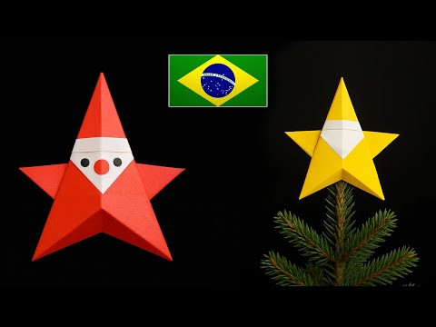 Papai Noel em Forma de Estrela – Origami Lindo para o Natal Papai Noel em Forma de Estrela – Origami Lindo para o Natal