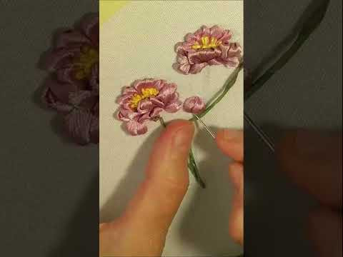 Ribbon Embroidery Peony flower short Ribbon Embroidery Peony flower short
