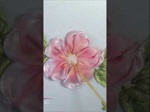 Amazing pink flower Easy Ribbon Stitches #shorts_malina_gm Amazing pink flower Easy Ribbon Stitches #shorts_malina_gm